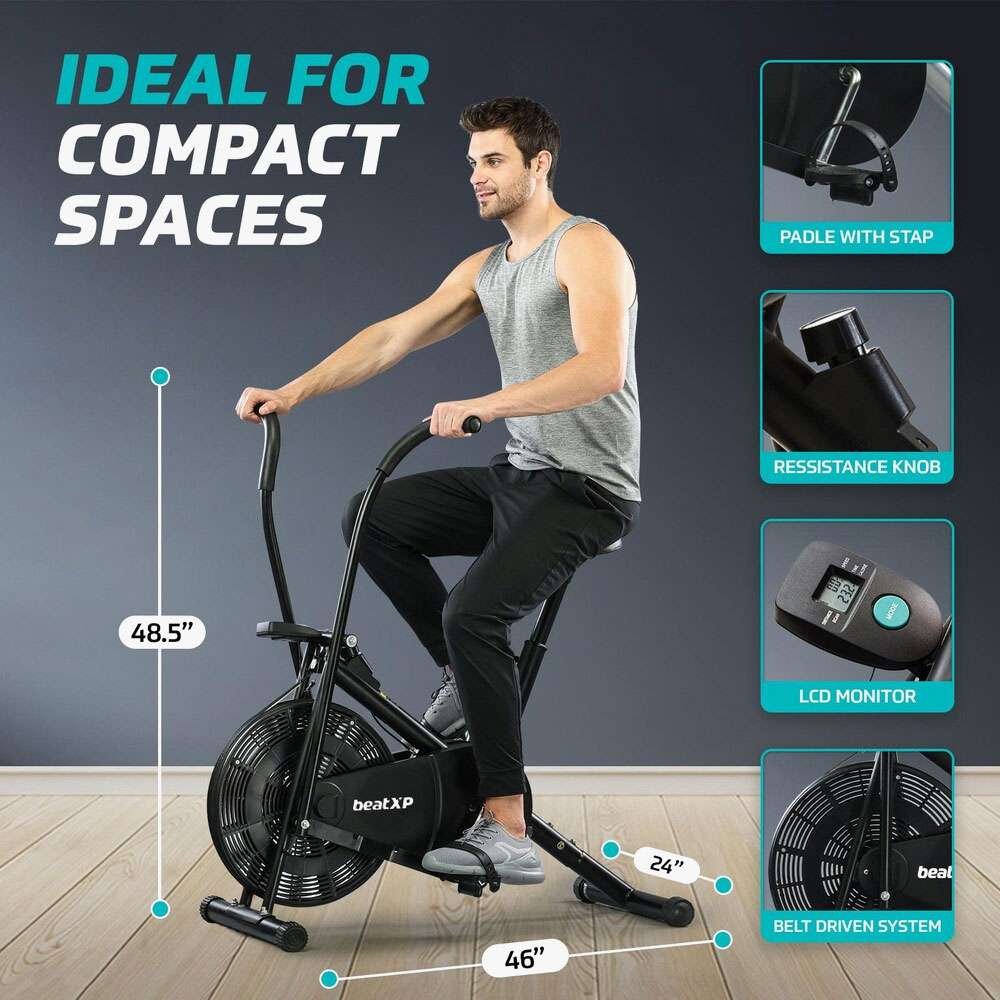 beatXP Vortex Energize 1M Air Bike Exercise Cycle for Workout with Adjustable Cushioned Seat
